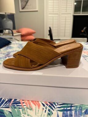J. Jill Tan Crossover Block Heel Slide Sandals